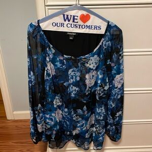 Roz & Ali Blue Floral Blouse